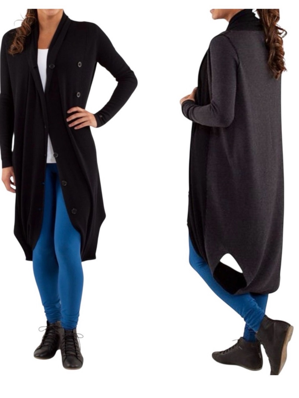 Lululemon Black Intuition Wrap Open Front Long Duster Cardigan Sweater